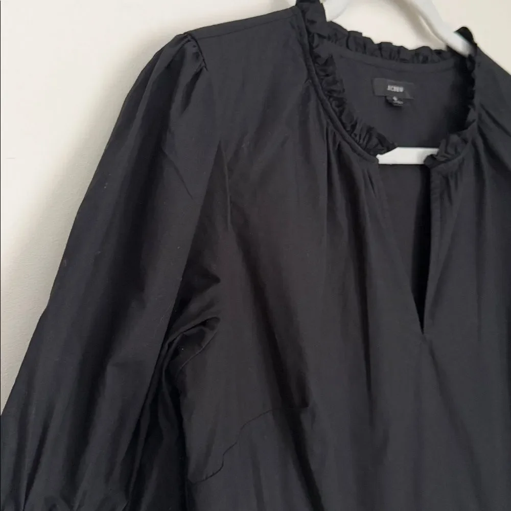 J.Crew Black Cotton Ruffle Neck Tiered Popover Mini Dress Women’s Puff Sleeve S